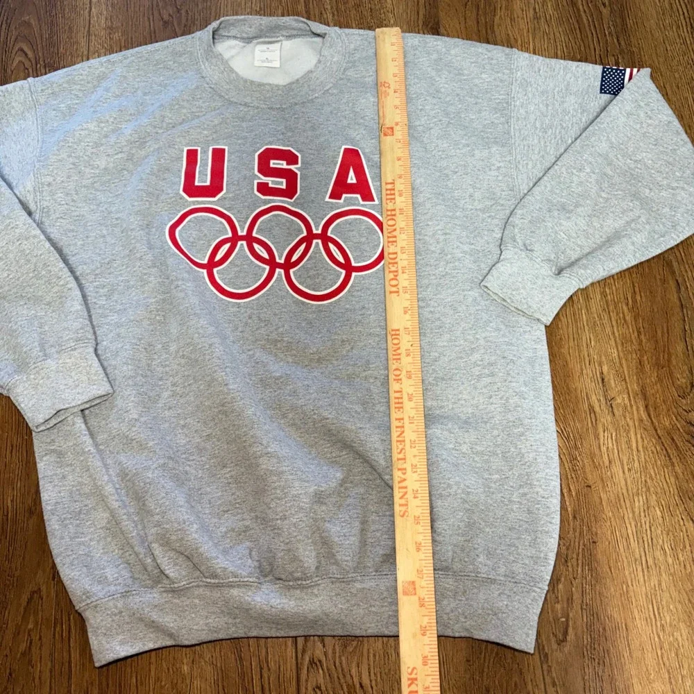 USA Olympics Sweatshirt Mens XL Gray Crewneck Gildan Heavy Blend American Flag - Picture 3 of 11